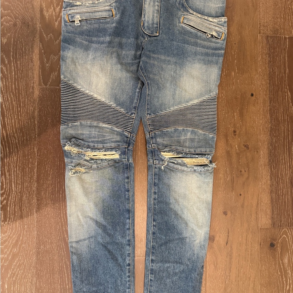 Balmain Distressed Blue Skinny Jeans